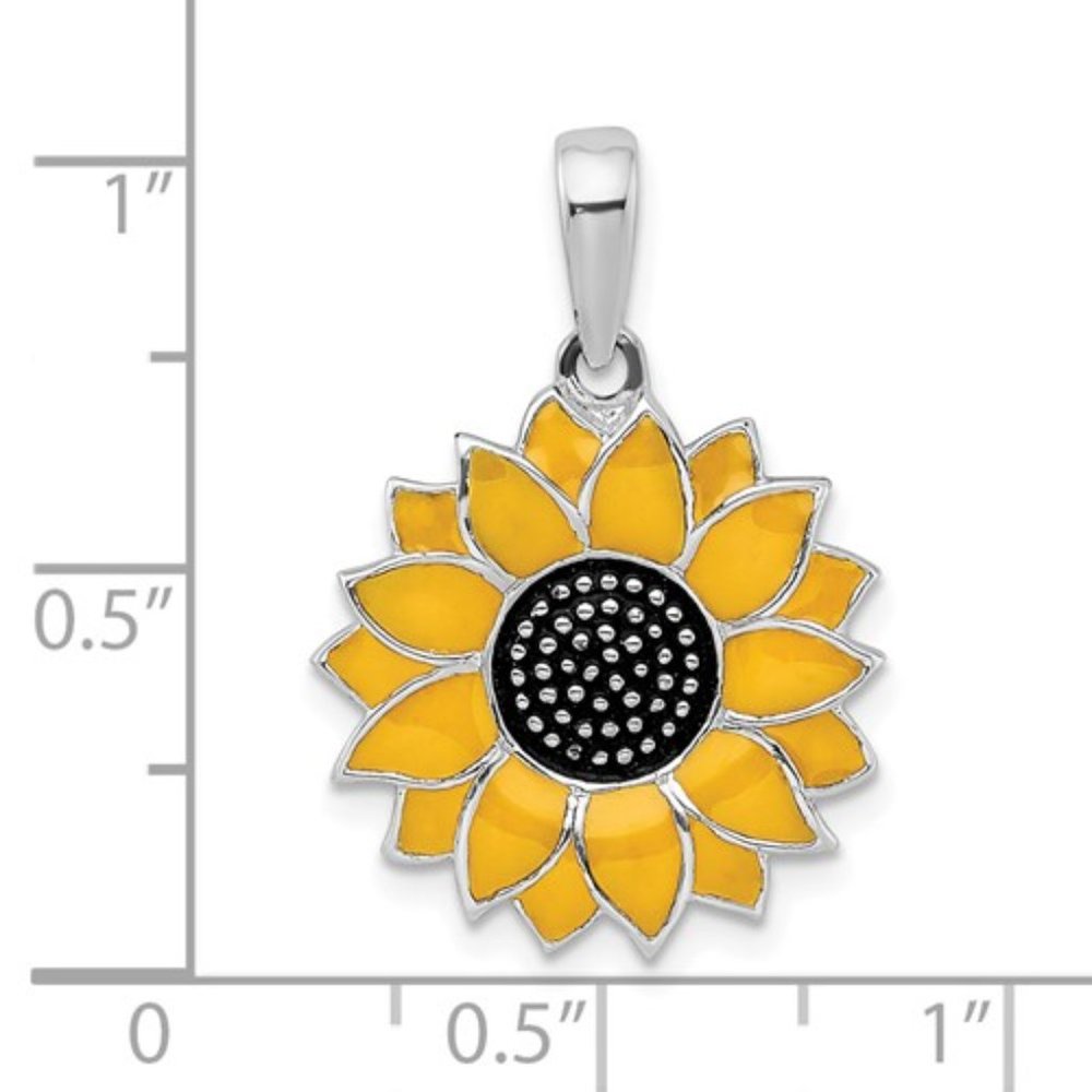925 Sterling Silver Yellow Enamel Sunflower Charm Pendant Necklace w 18 in Chain - Picture 4 of 11